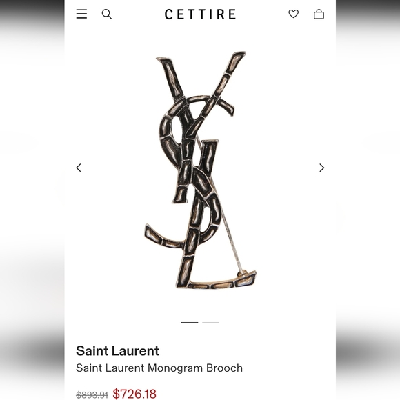 New With Box SAINT LAURENT Brooch Pin Silver & Black YSL Pin Logo & Pouch/box - Picture 11 of 11